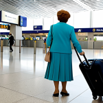 **

"A friendly and professional travel coordinator, fully clothed in modest office attire, assisting a senior woman with her luggage at the Madrid-Barajas Airport. The background shows a clean and well-lit arrival hall with clear signage. Safe for work, appropriate content, perfect anatomy, natural proportions, family-friendly."

**