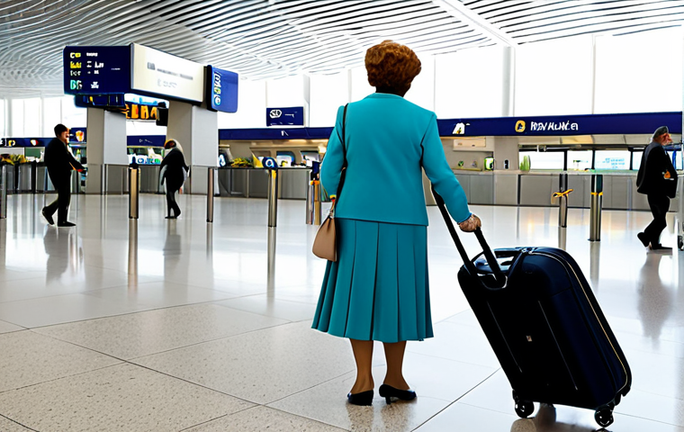 **
"A friendly and professional travel coordinator, fully clothed in modest office attire, assisting a senior woman with her luggage at the Madrid-Barajas Airport. The background shows a clean and well-lit arrival hall with clear signage. Safe for work, appropriate content, perfect anatomy, natural proportions, family-friendly."
**