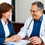 Medical Tourism Coordinator Consultation**

"A friendly, professional medical tourism coordinator, fully clothed in business casual attire, consults with a mature adult client in a bright, modern office setting. They are reviewing medical documents and discussing treatment options with gentle smiles. Safe for work, appropriate content, professional, modest clothing, perfect anatomy, natural proportions, well-formed hands, proper finger count, natural body proportions, high quality image, soft natural lighting."

**